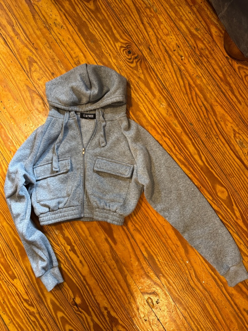 B Free  Cropped Gray Zip Hoodie - Women's